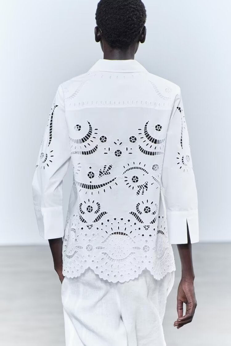 French Loose Hollow Out Cutout Embroidery Loose Shirt