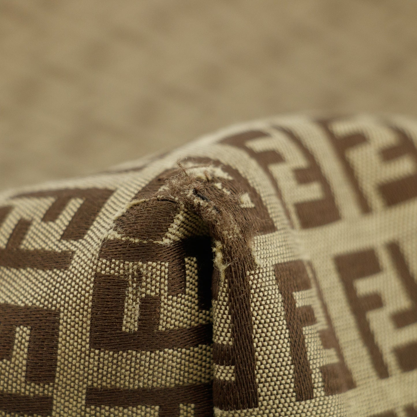 Fendi FF Zucchino Patter Beige Shoulder Bag #3579