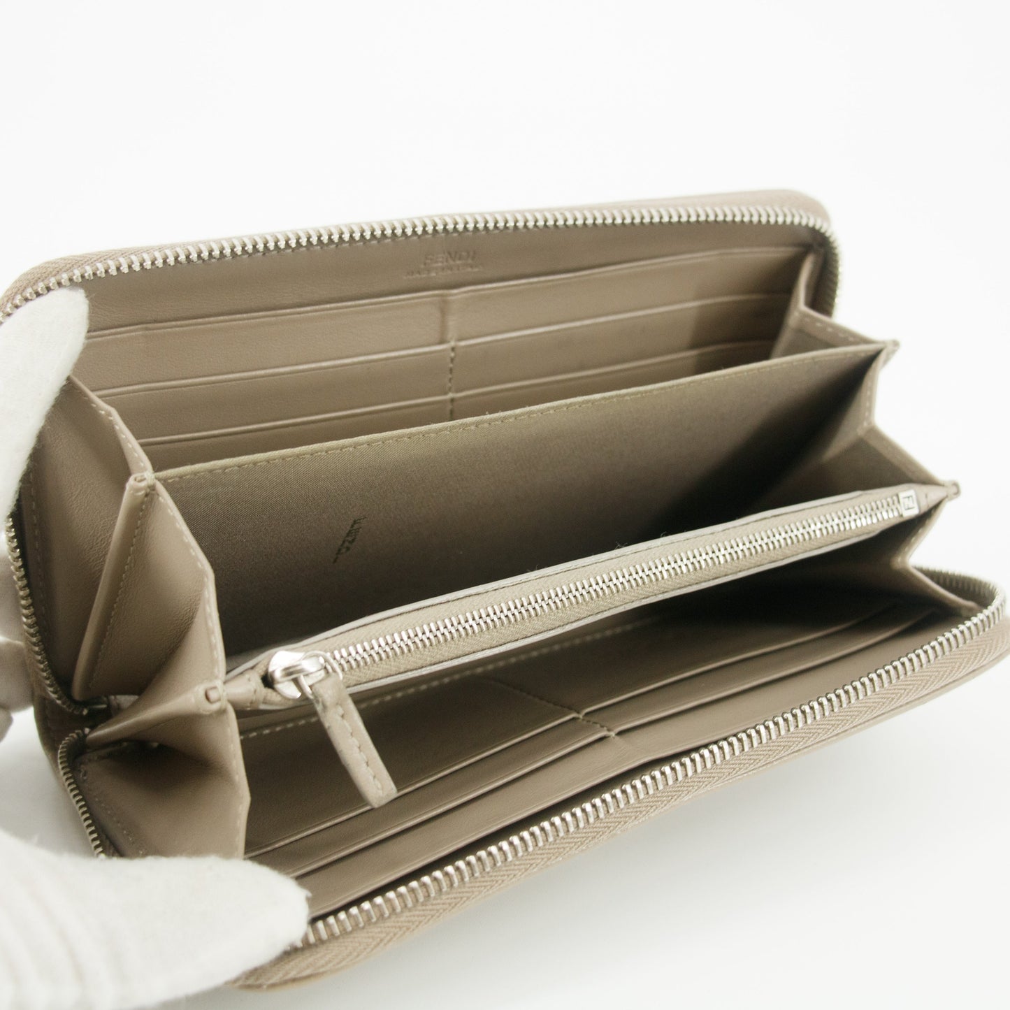 Fendi Grey Leather Zip Around Long Wallet #5189