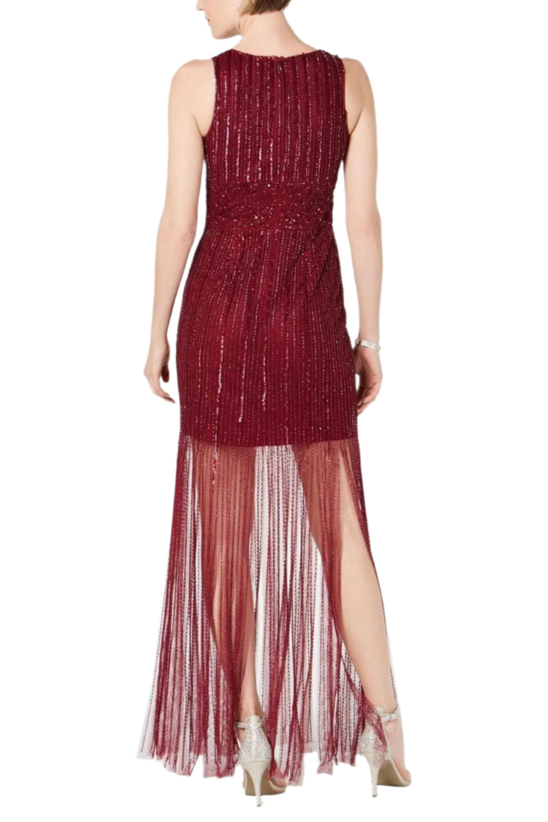 Adrianna Papell V-Neck Zipper Back Illusion Embellished Mesh Dress