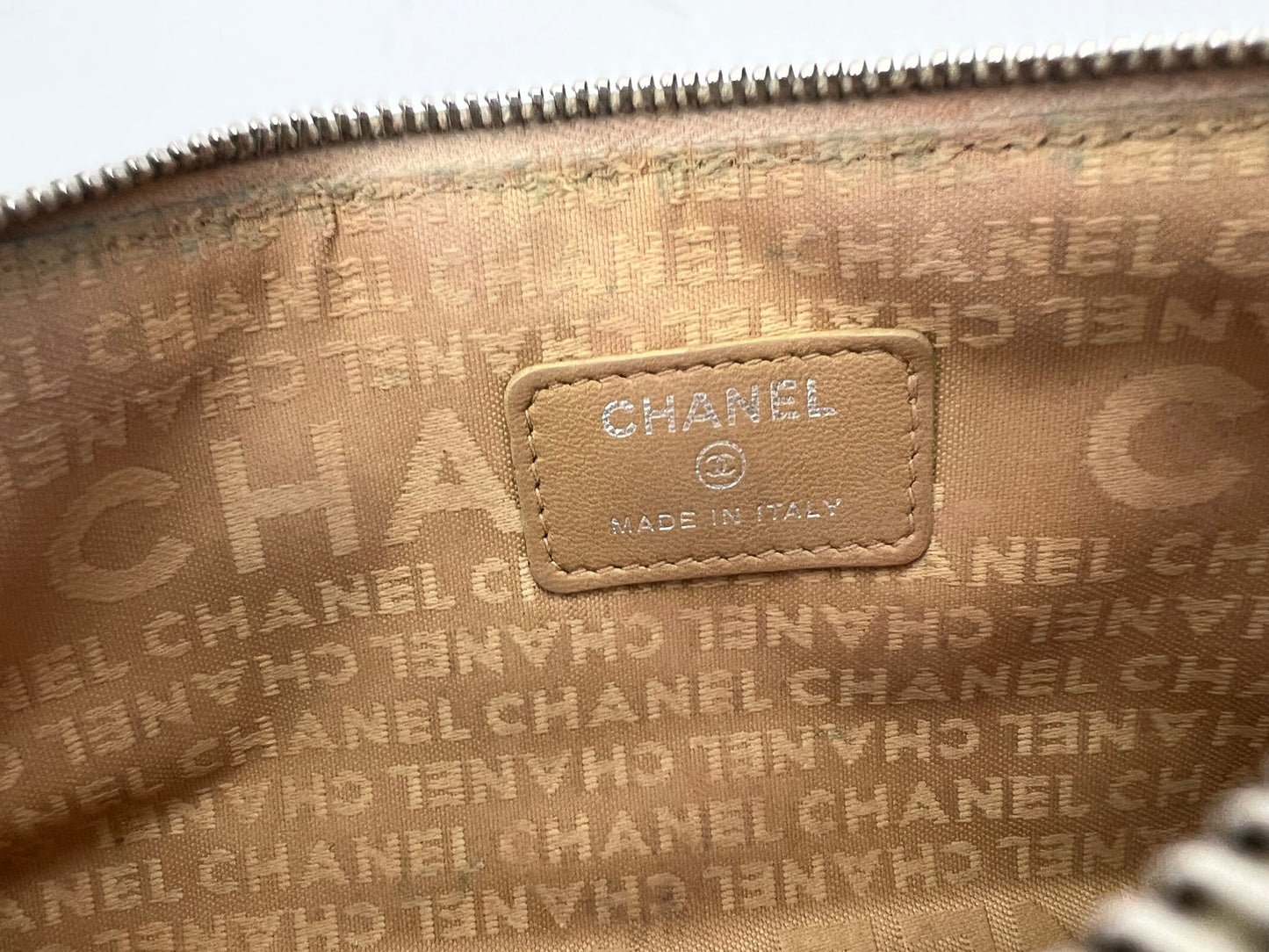 CHANEL Bag Lucky Symbols Pochette Quilted Beige Lambskin Shoulder Wristlet Preowned