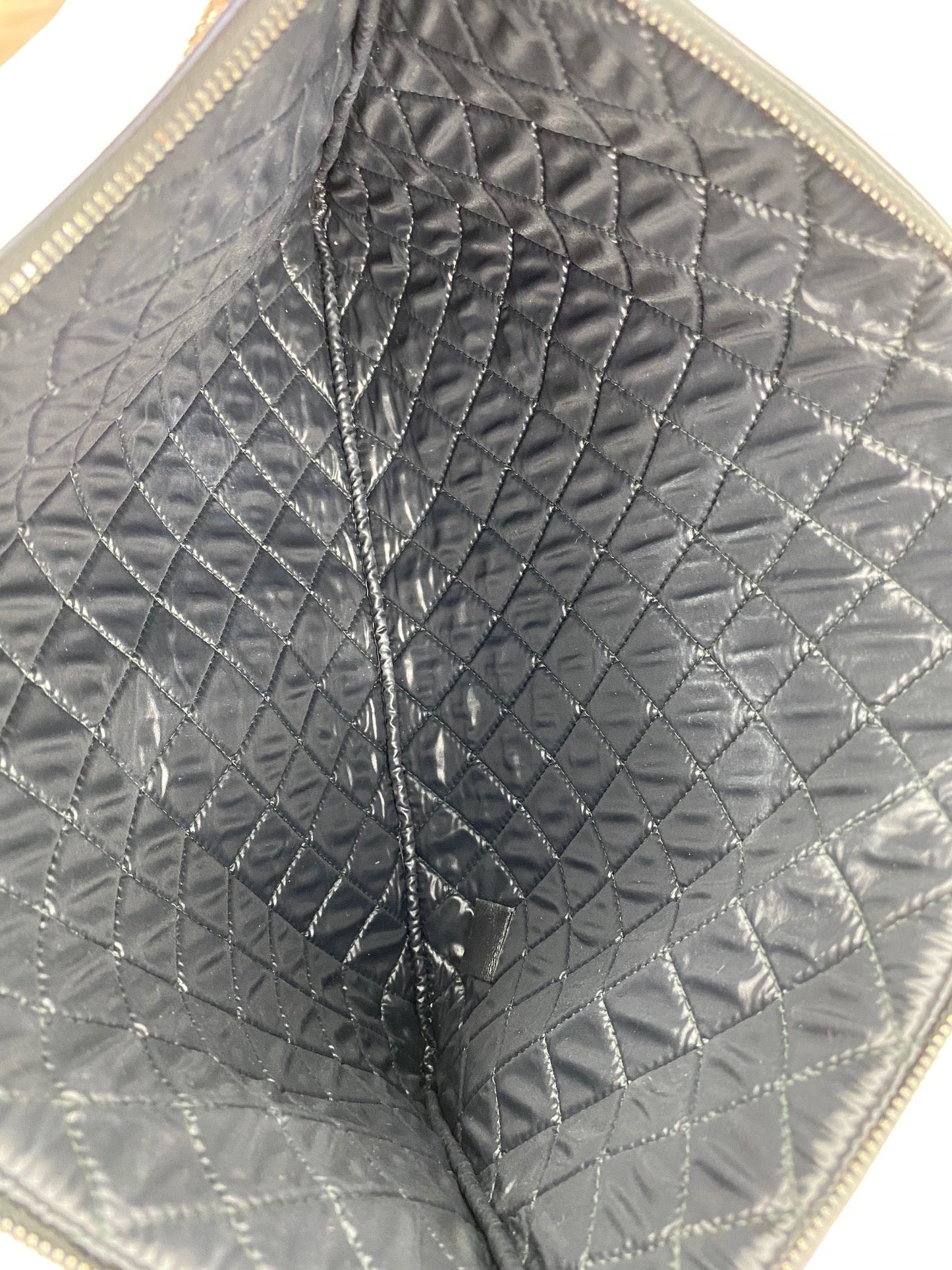 Chanel Quilted Lambskin Leather Black Blue Large Boy Zip Pouch