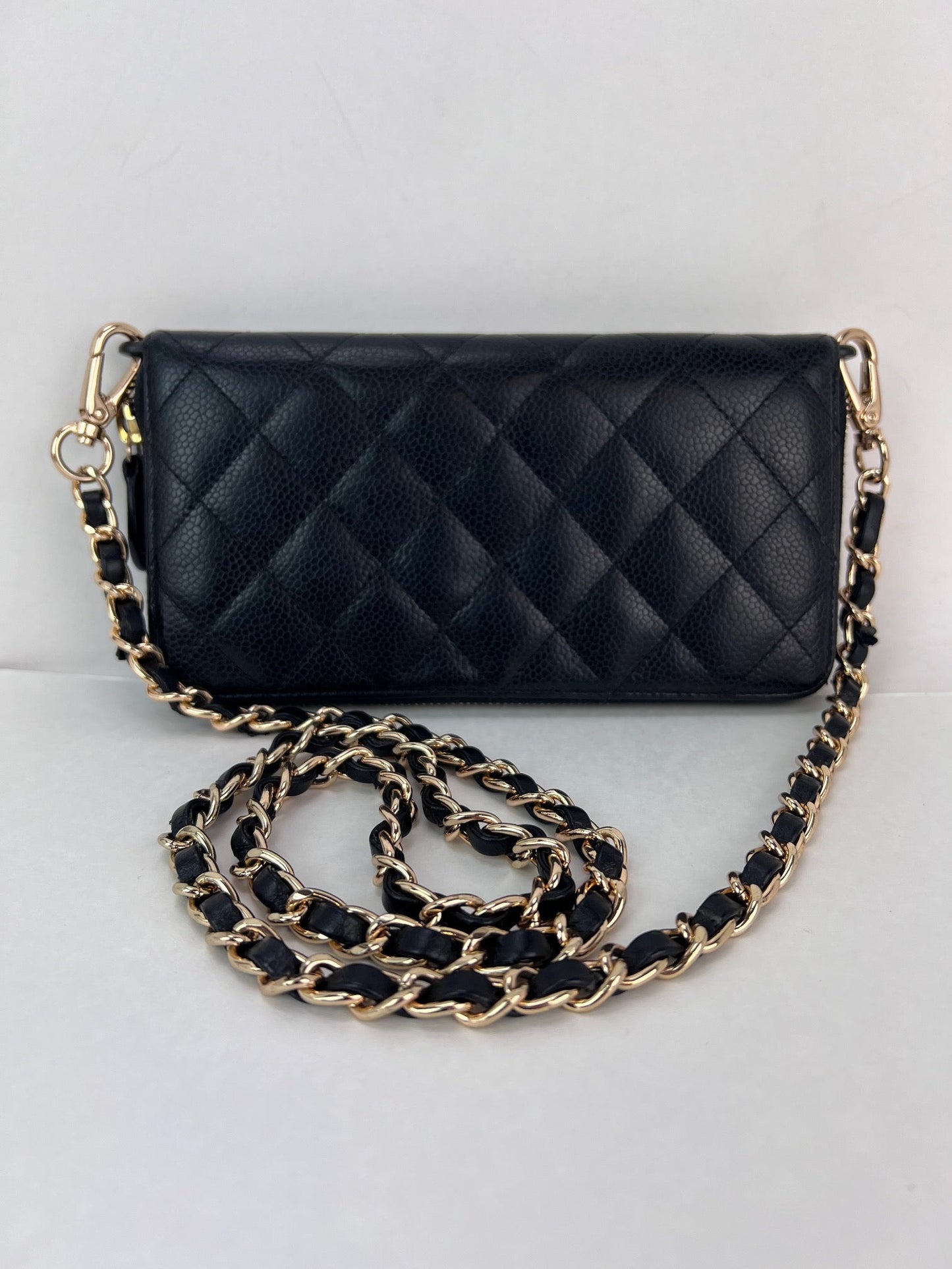 Chanel Caviar Quilted Large Gusset Zip Around Black Wallet