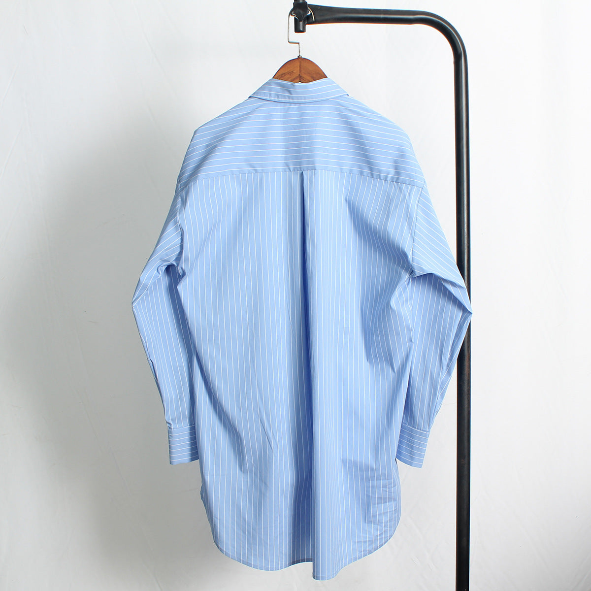 Niche Design Sky Blue Striped Heart Loose Oversize Women Shirt
