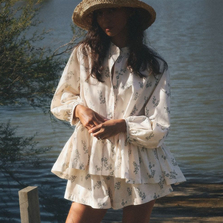 French Classic Skirt Printed Shorts Suit