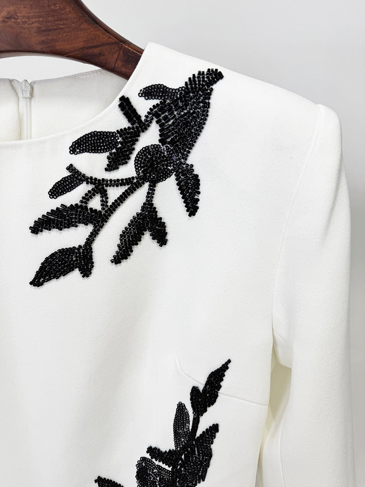 Dress Embroidered Beads Beaded Floral Long Sleeve Split Maxi Dress