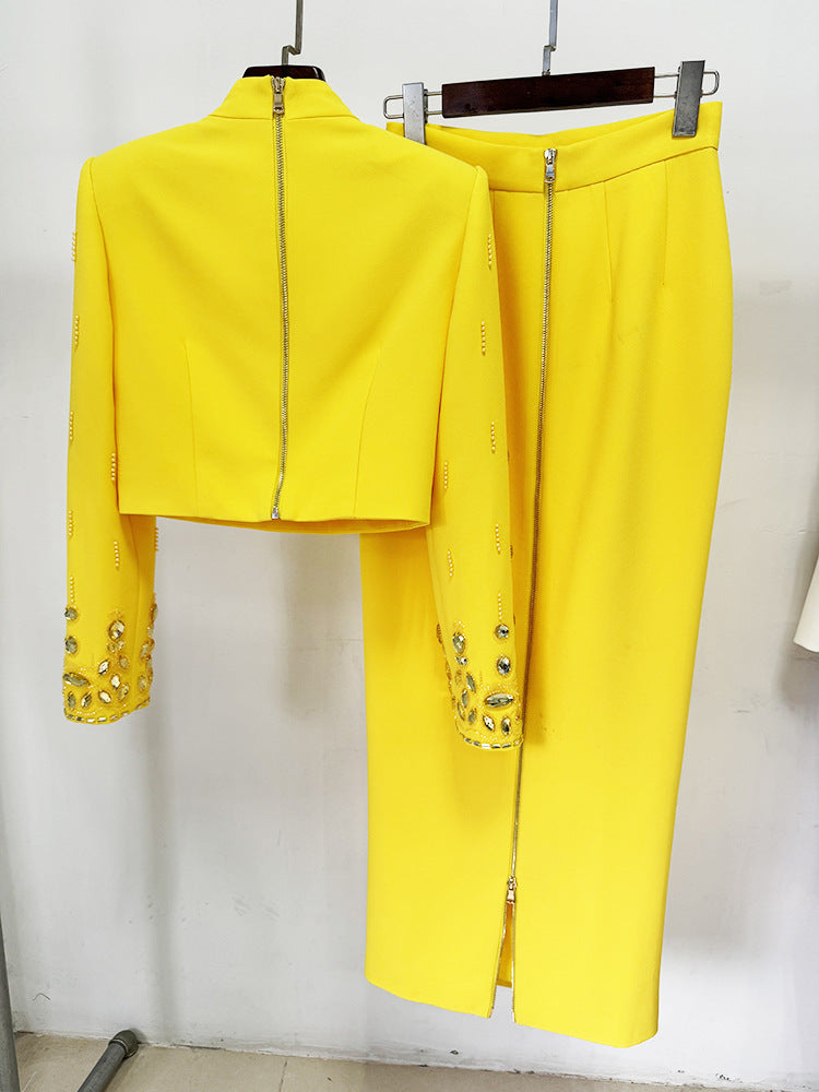 Diamond Inlaid Short Top Skirt Set Two Piece Set