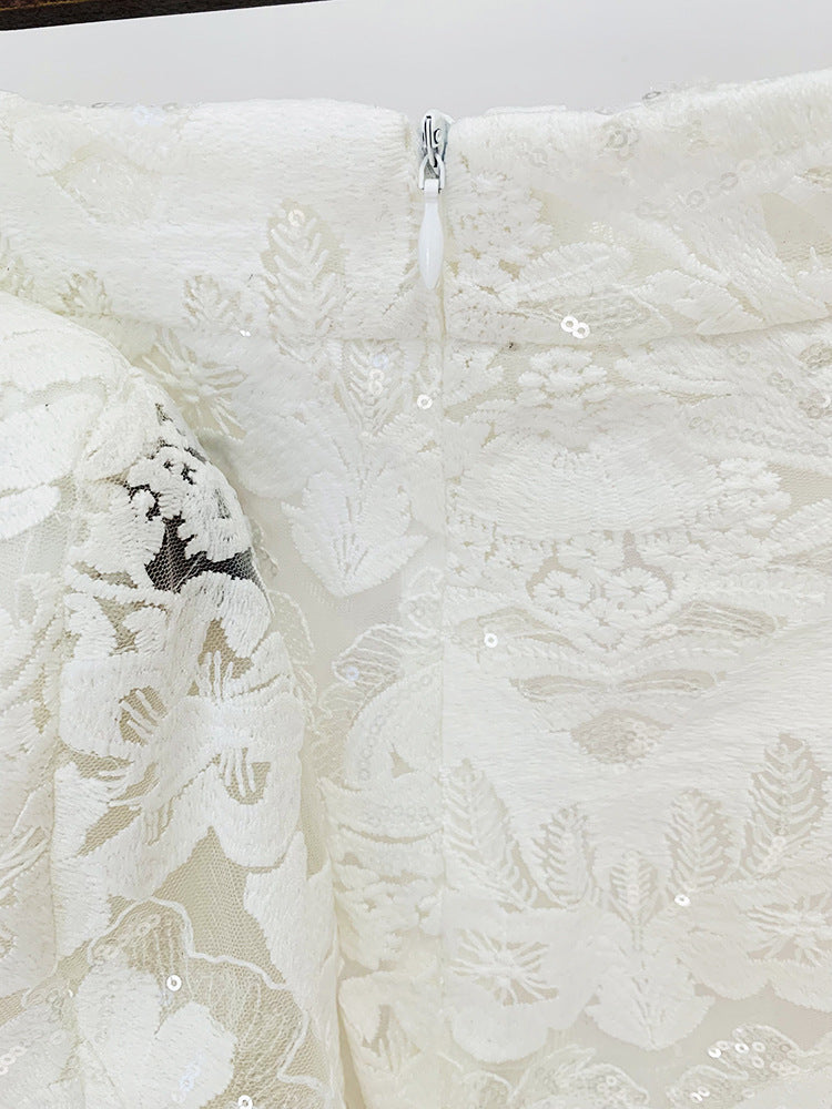 Mesh Embroidery Sequined Blazer Trousers Suit Two Piece Set