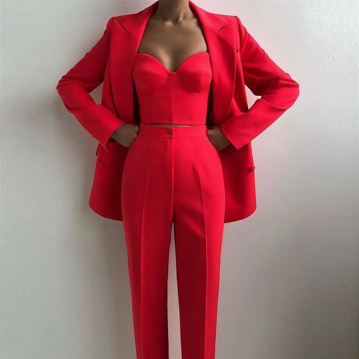 Office Business Women plus Bra Pants Blazer Suit Set