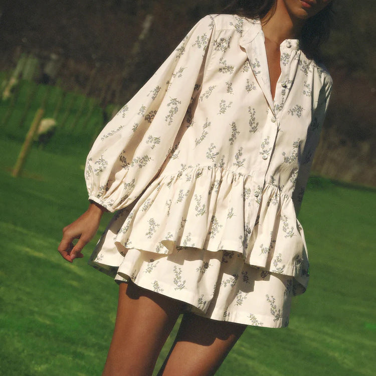 French Classic Skirt Printed Shorts Suit
