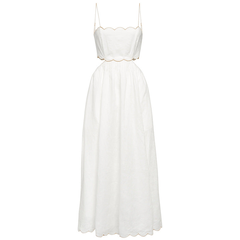 Cutout Linen Midi Dress In Ivory