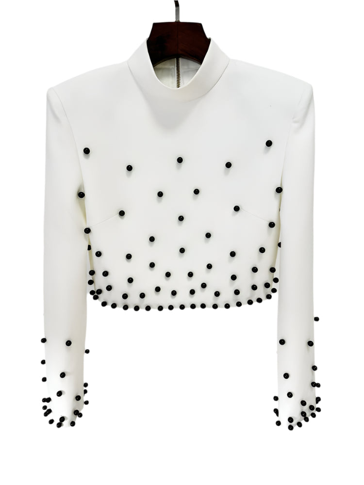 Pearl Beaded Short Top Skirt Set Two Piece Set