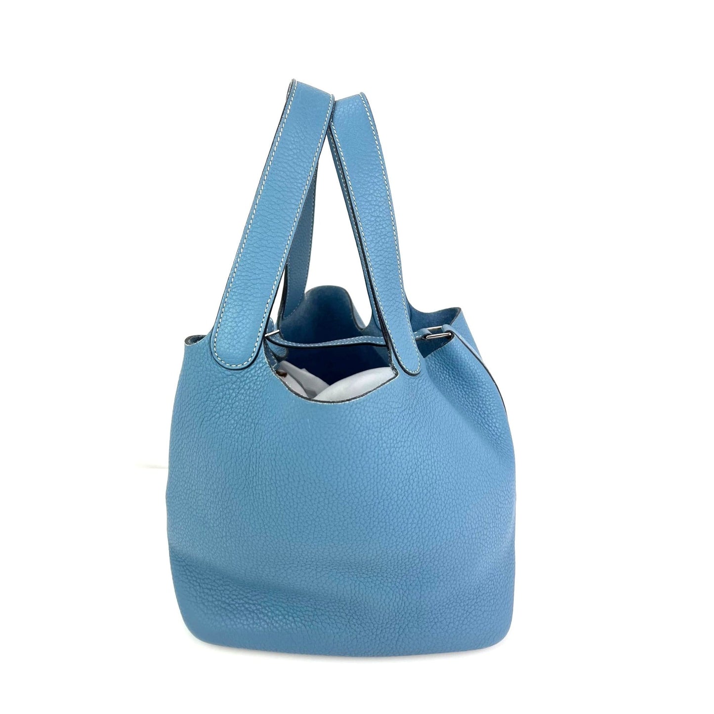 Hermes Taurillon Clemence Picotin 22 MM Blue Leather Hand Bag