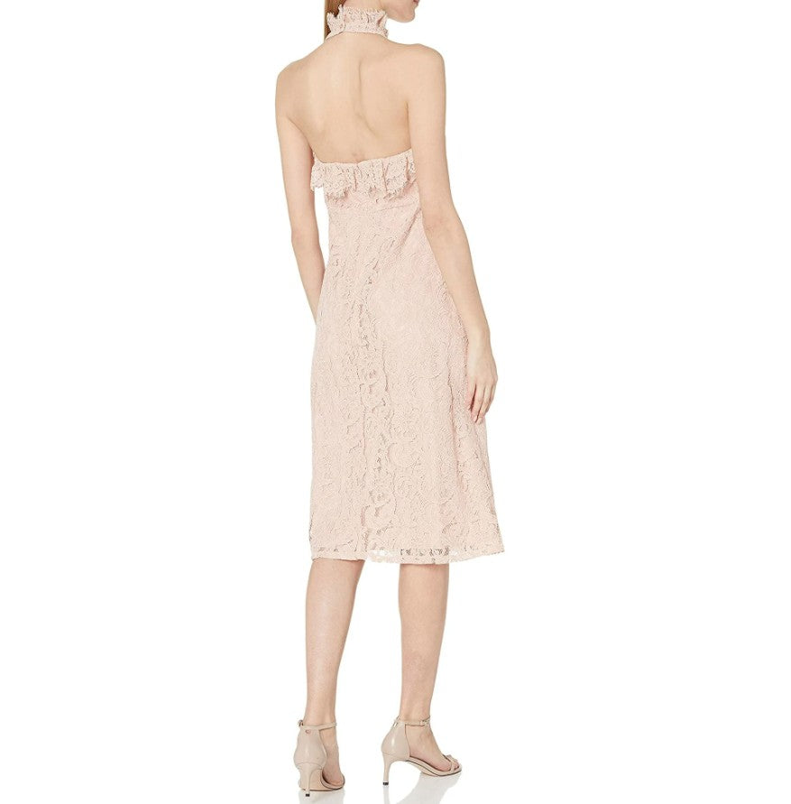 NANETTE LEPORE Plus LACE HALTER MIDI DRESS RUFFLE NECK BLUSH PINK