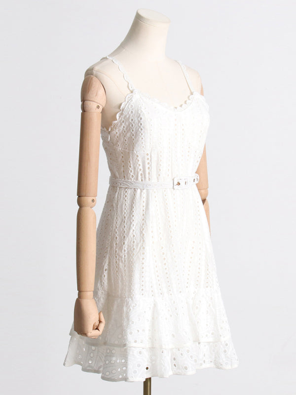 Embroidered Sling Ruffle Dress