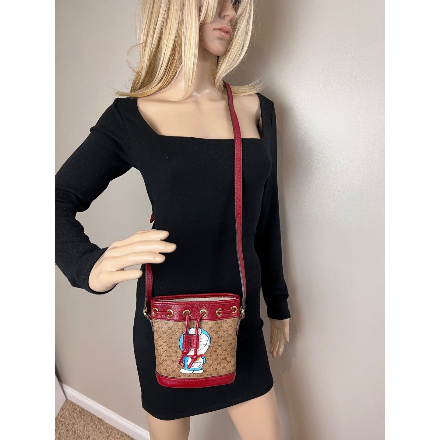Gucci X Doraemon Vintage GG Supreme Mini Bucket Bag