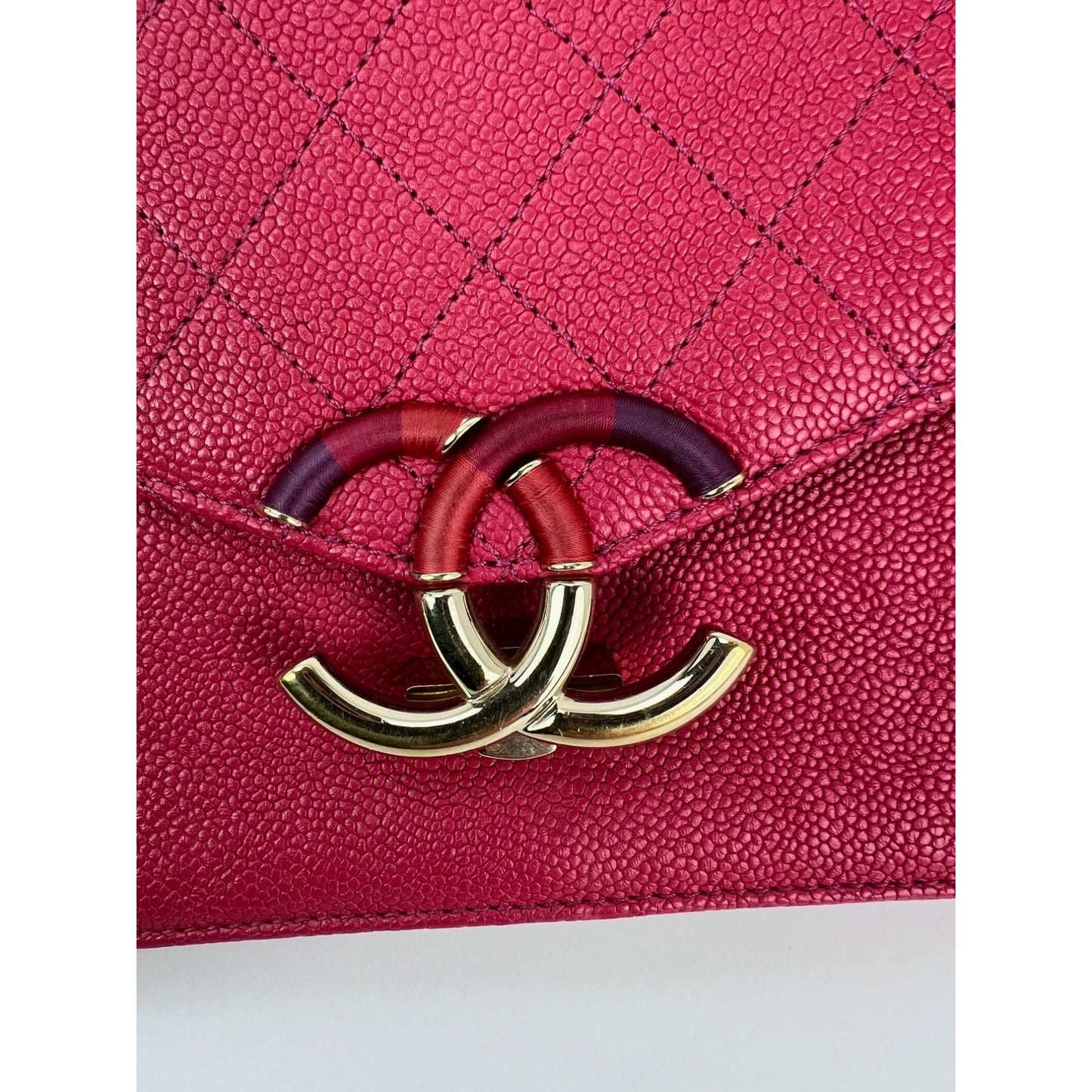 Chanel Paris-Cuba Medium Caviar Calfskin Thread Around Pink Flap Bag with top handle
