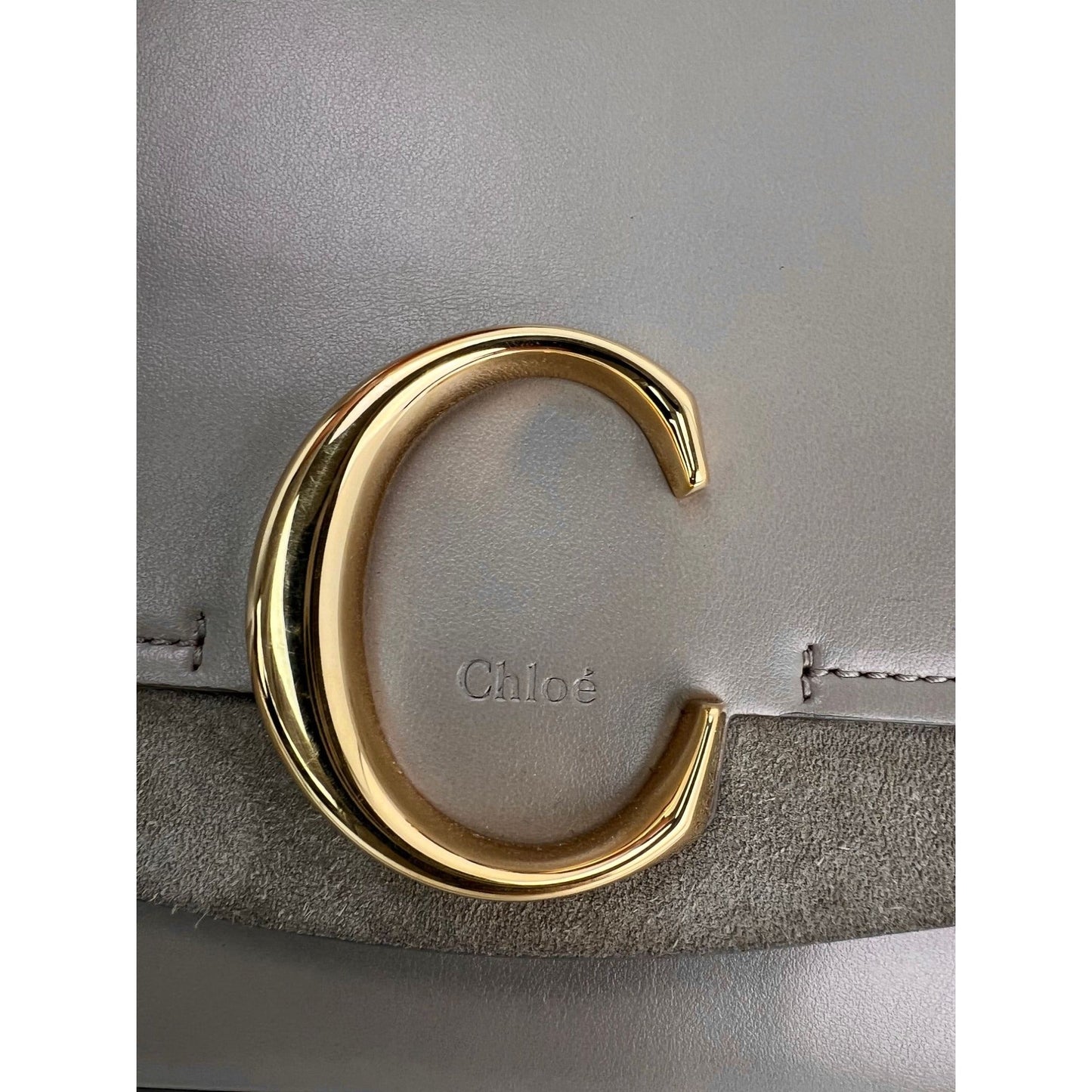 Chloe Shiny Calfskin Suede Small C Motty Gray Shoulder Bag