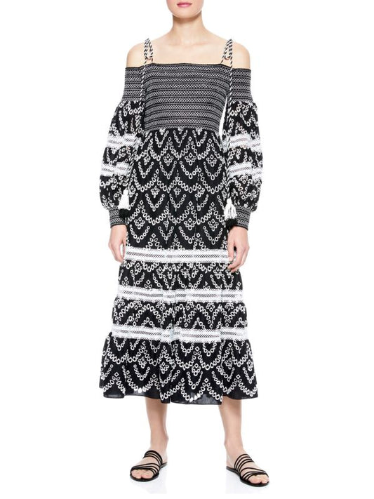 Alice + Olivia Catia Off-The-Shoulder Smocked Midi Dress Size: XS