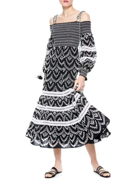 Alice + Olivia Catia Off-The-Shoulder Smocked Midi Dress Size: XS