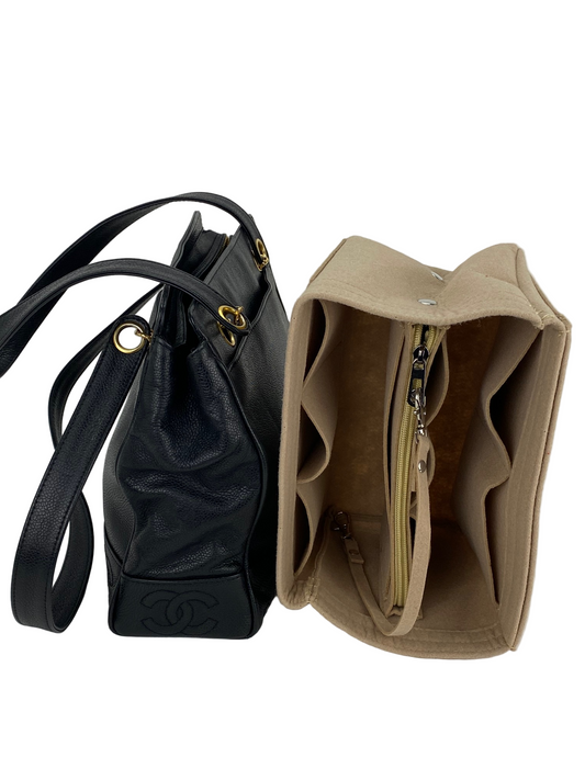 CHANEL Vintage Black Caviar Leather CC Zip Tote Shoulder Bag w/added insert  Pre owned