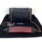 Chanel Calfskin Quilted Strap into Flap Black Burgundy Shoulder Bag
