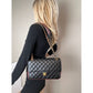Chanel Calfskin Quilted Strap into Flap Black Burgundy Shoulder Bag