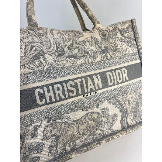 CHRISTIAN DIOR Medium Dior Book Gray Embroidery Tote