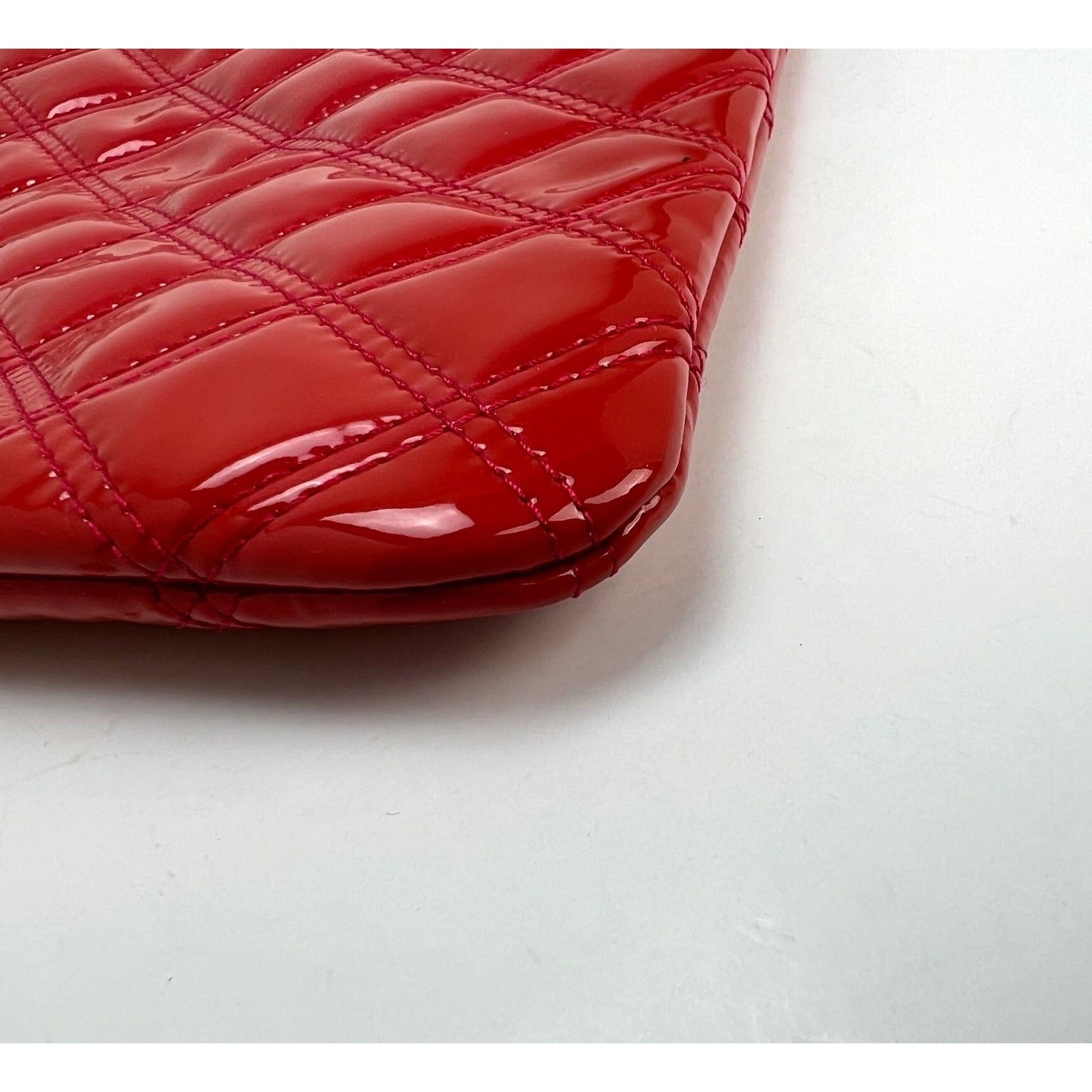 Chanel Patent Quilted Medium Cosmetic Case Dark Pink