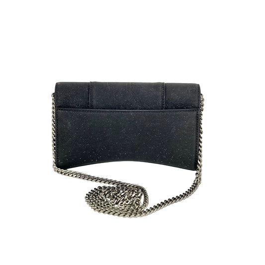 BALENCIAGA Hourglass Wallet On Chain Black Glitter Clutch Shoulder Bag