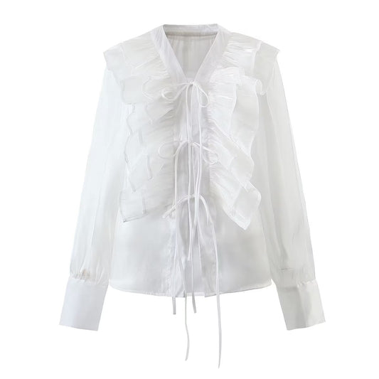 Summer Loose Slimming Overlay Ruffled Blouse