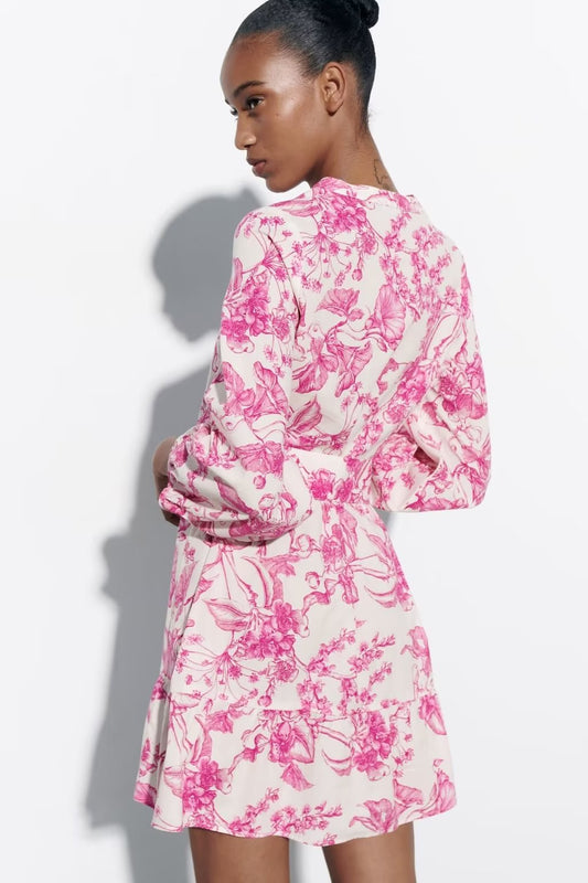 Floral Print Lace Up Nipped Waist Shorts Dress