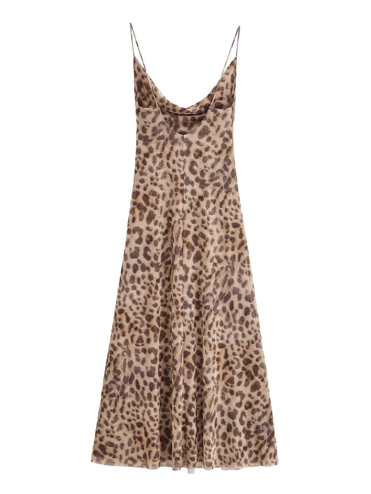 Spring Women Clothing Animal Print Silk Net Dress