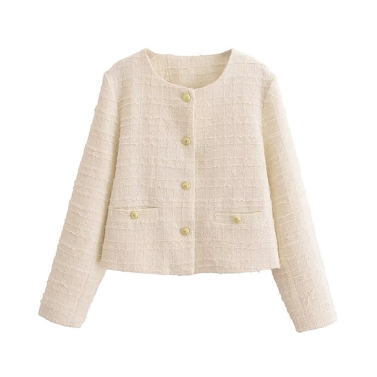Cream boucle crop trophy jacket