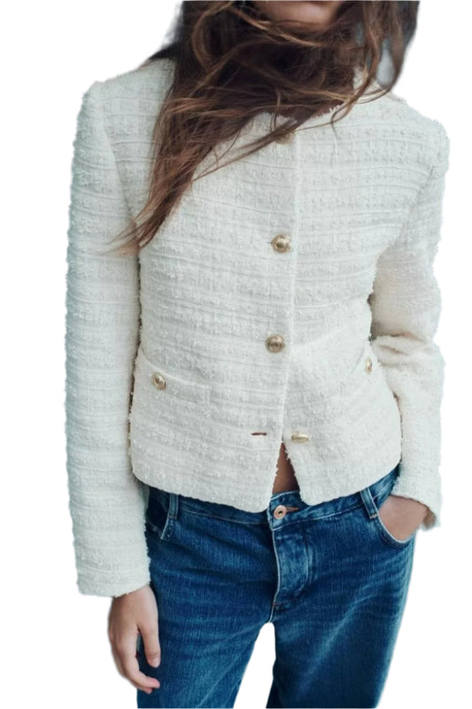 Cream boucle crop trophy jacket