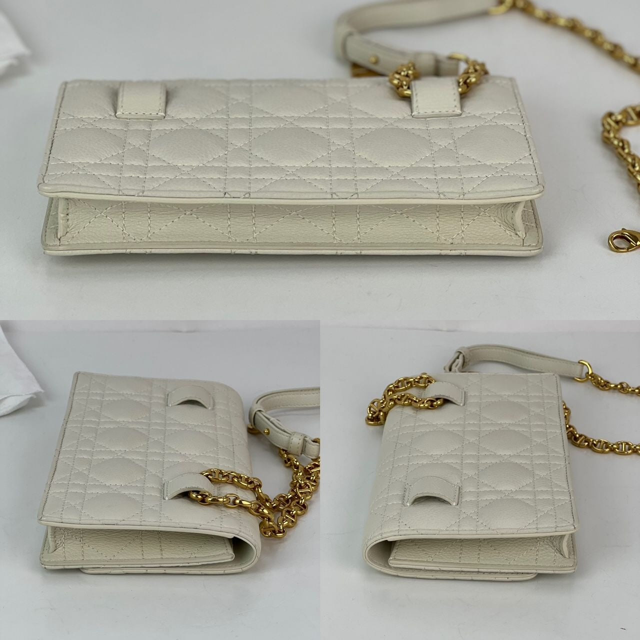 Christian Dior Caro Cannage White Leather Belt Bag Clutch