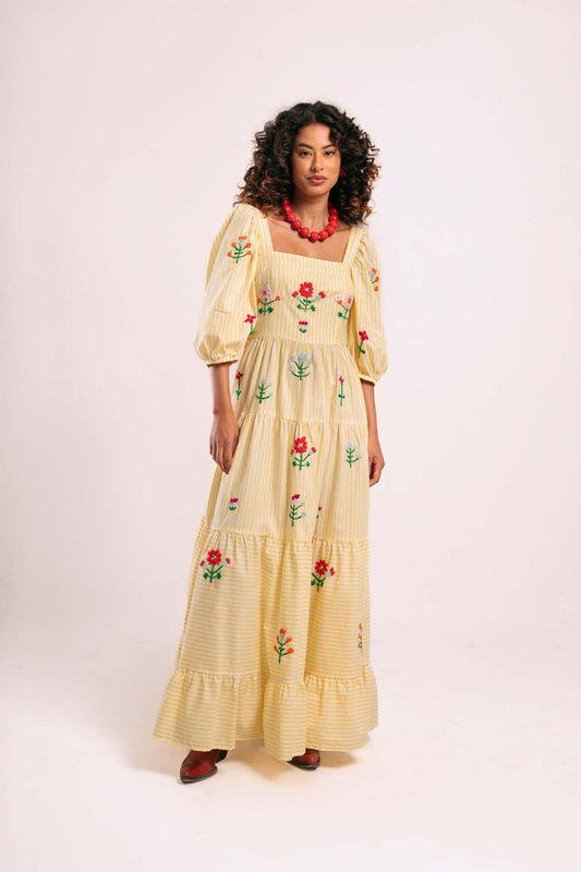 Embroidered  Swing Maxi Dress Beach Holiday Dress