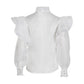 Autumn Bow Lace up Stand-up Collar Blouse