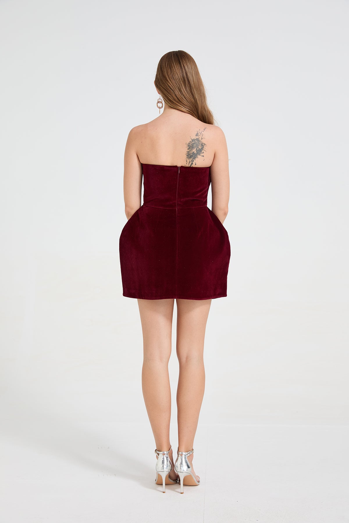 Wine-Red 3D Heart Detail Mini Dress – Sexy Women’s Party Fit
