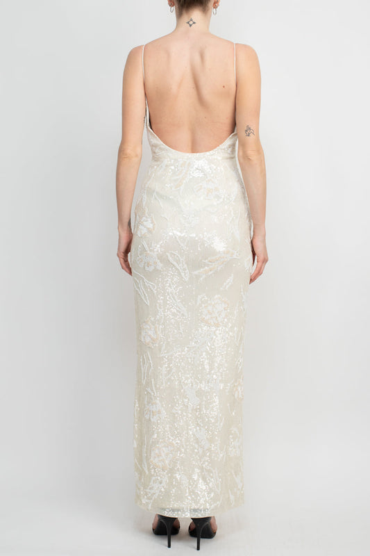 Emily Shalant Embellished Spaghetti Strap Open Back Slit Side