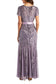 R&M Richards Round Neck Short Sleeves Satin Ribbon Sash Pleated Skirt Straight Hem Maxi Dress