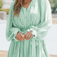 Green Pleated Ruffled Tie Waist Buttons V Neck Romper