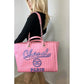 Chanel Canvas Calfskin Striped Medium Deauville Pink Tote