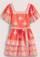 Boden Square Neck Red & White Embroidered Puff Sleeve Rara Dress 8