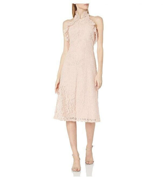 NANETTE LEPORE Plus LACE HALTER MIDI DRESS RUFFLE NECK BLUSH PINK