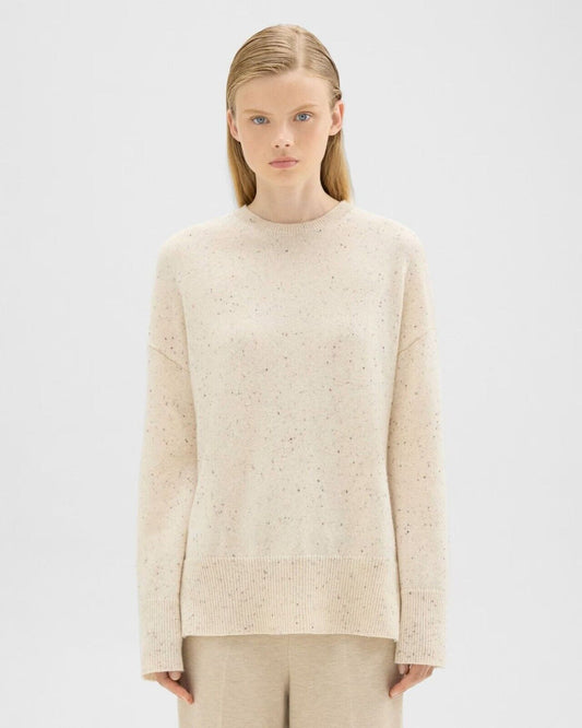 Theory Karenia Crewneck Wool/Cashmere Blend Cream Multi Speckled Womens Sweater