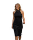 Camila Coelho Black Pearl Embellished Mock Neck Midi Dress
