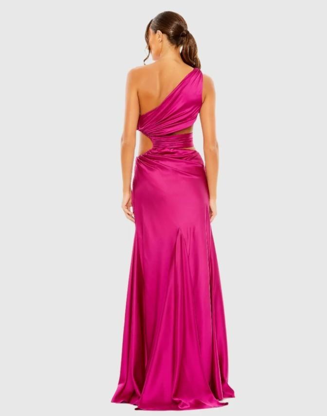 MAC DUGGAL 68485 CUT OUT ONE SHOULDER SATIN MAGENTA GOWN