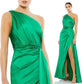 Ieena Mac Duggal Emerald Green One-Shoulder Ruched Satin Gown