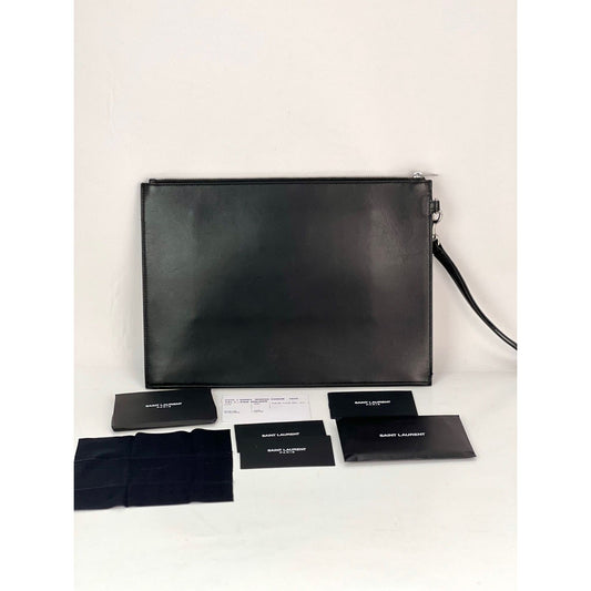 Saint Laurent Black Smooth Leather I-Pad Case Clutch